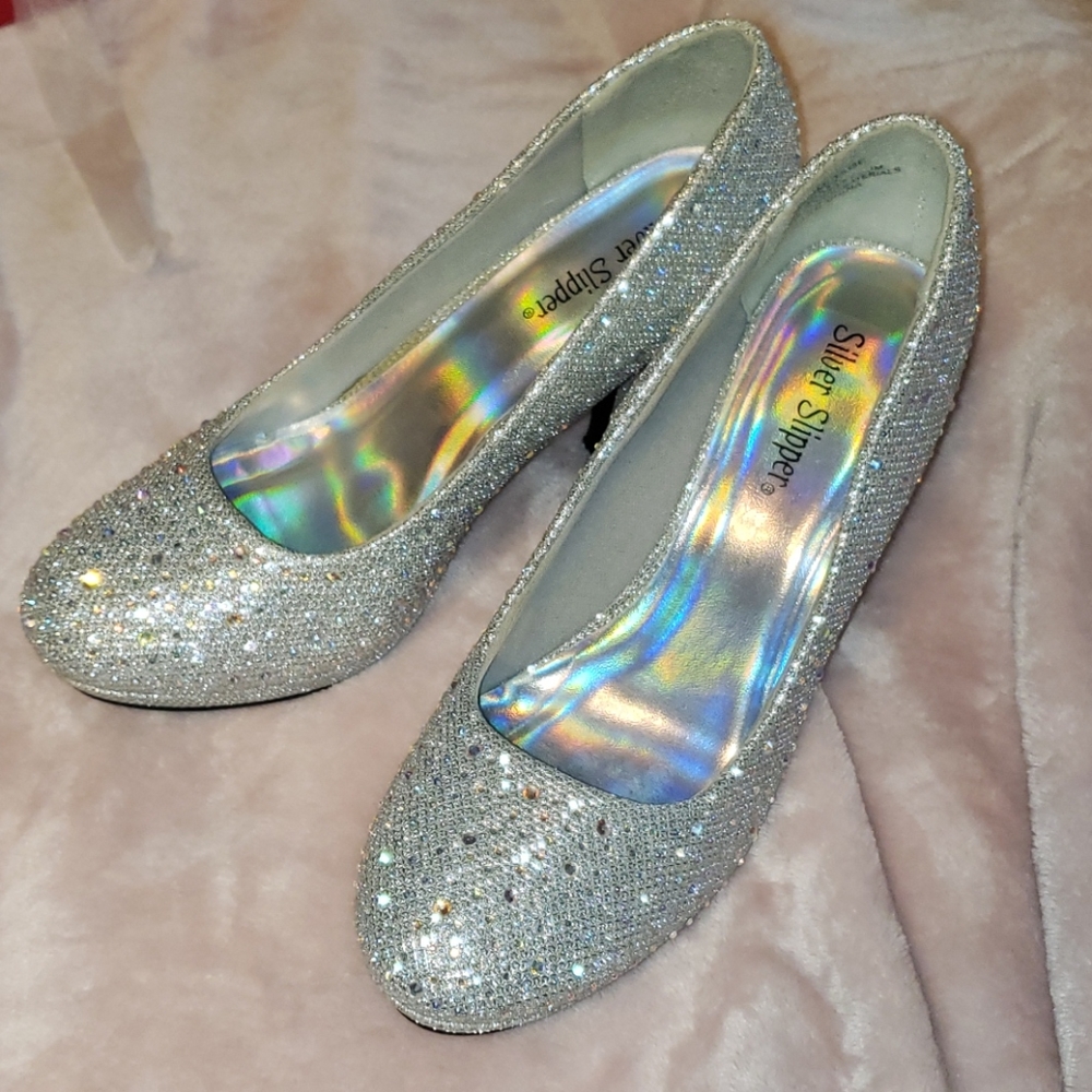 Silver Slipper Dress Heels